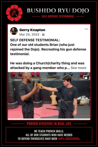 Brian's self-defense vs. a gang member who pulled a pistol on him during a robbery attempt