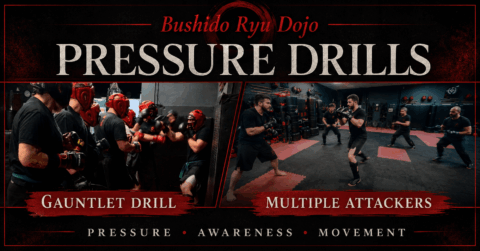 dojo pressure drills. gauntlet and multiple attackers.