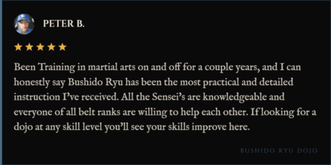 5-star review for Bushido Ryu Dojo from Peter