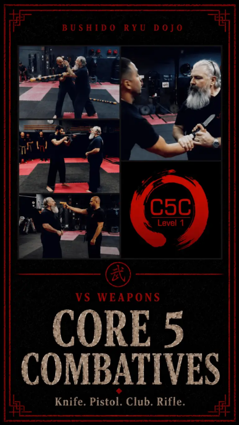 Core 5 Combatives weapons teaches you to be able to defend against the most common weapons attacks: Knife, pistol, club, baseball bat, rifle. What to do and how to do it