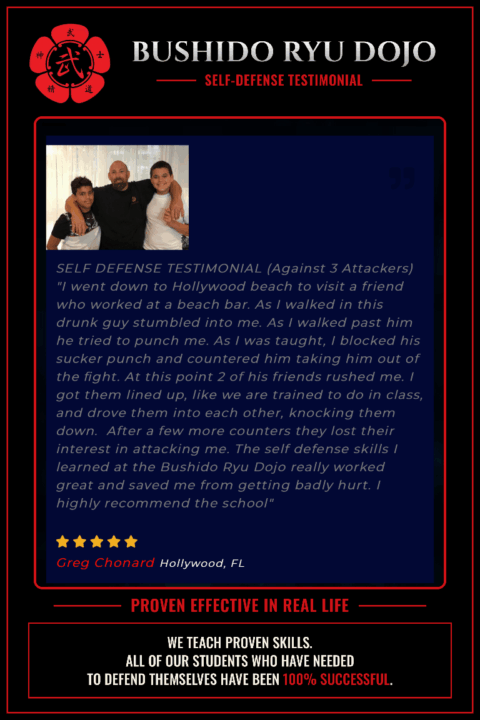 SELF DEFENSE TESTIMONIAL Greg has to defend himself against three guys who attack him down on Hollywood Beach. 