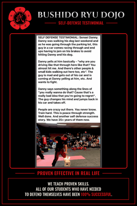 SELF DEFENSE TESTIMONIAL Danny has an aggressive guy come at him who almost hit him in a parking lot with his car. 